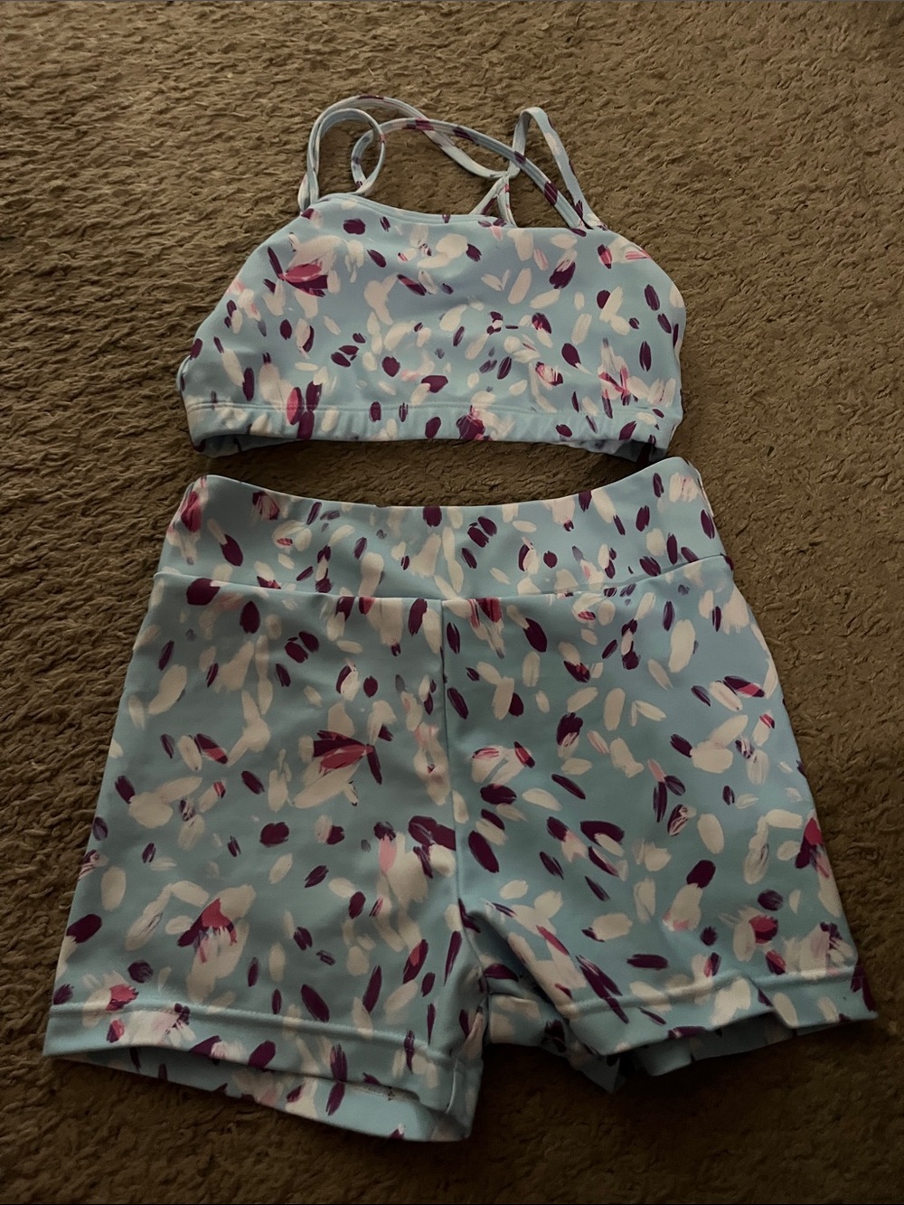 Blue Floral Athletic Crop Top & Shorts Set